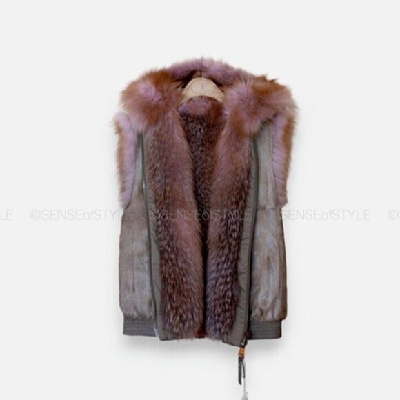 Brunello Cucinelli Reversible Fox Fur Vest Jacket Coat Monili Pink XS 38 2 - Picture 5 of 13